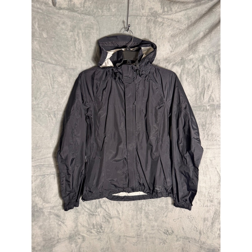 REI Womens XS Black Ripstop‎ Rain Jacket Hooded Waterproof Windbreaker Coat